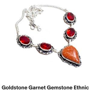 Garnet and gold stone Sterling silver necklace